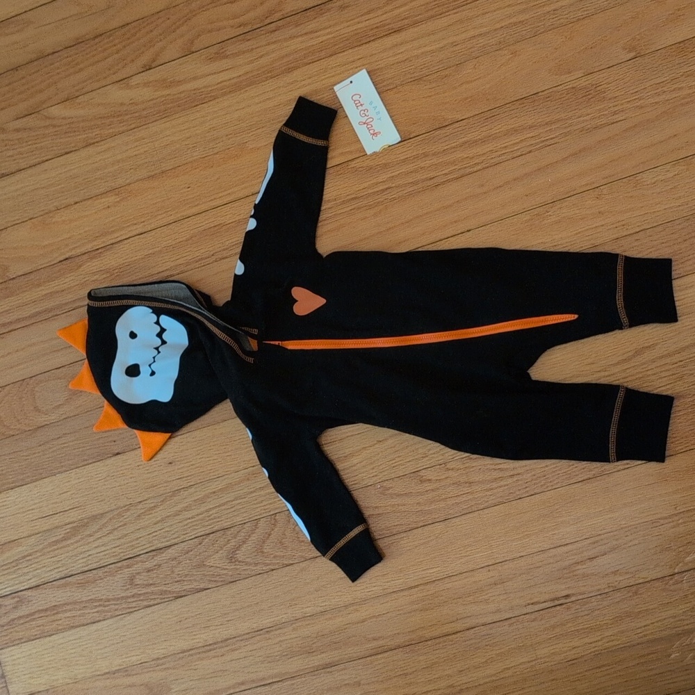 Cat & Jack Baby Black and Orange Skeleton One Piece 0-3M